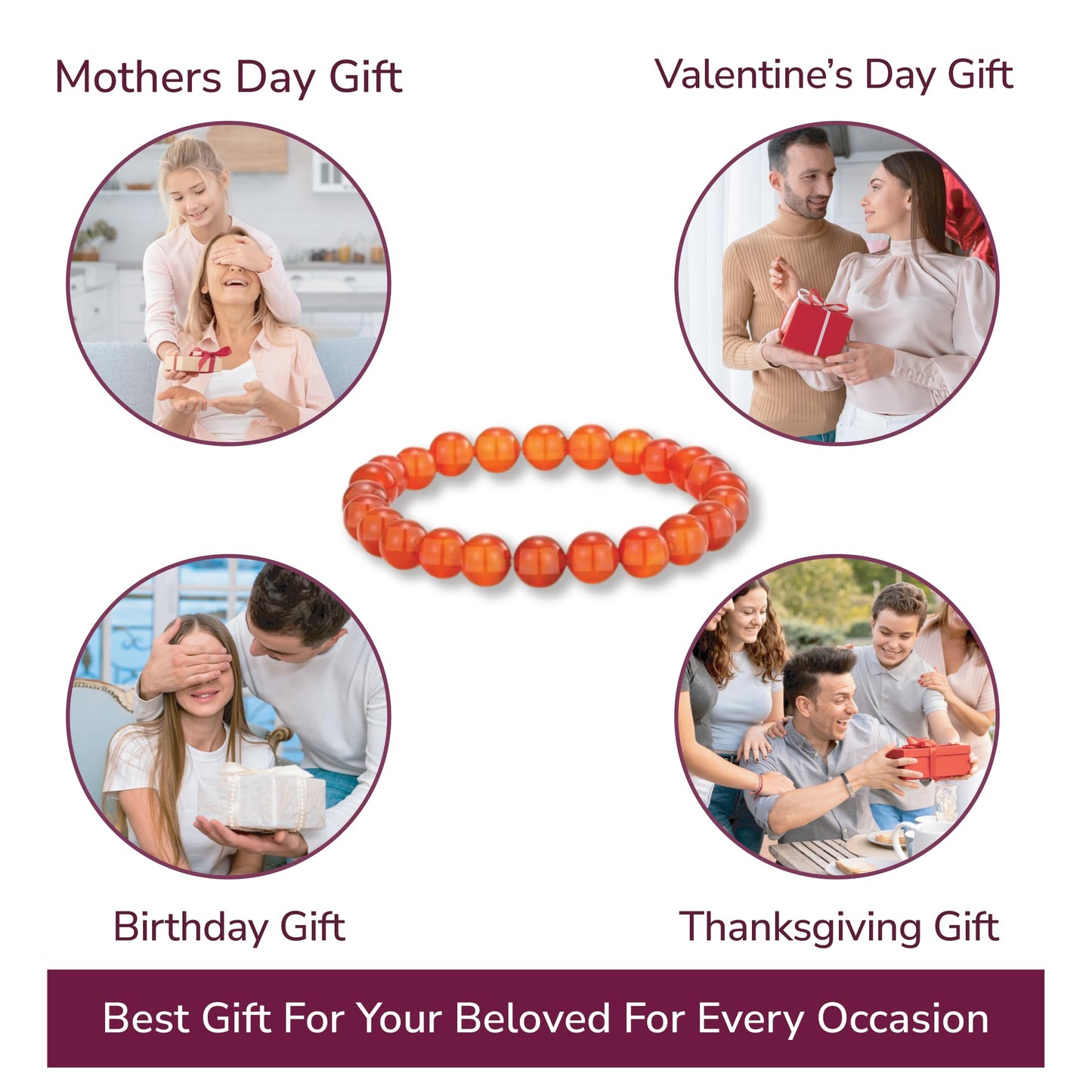 Crystal Vibe Carnelian Bracelet for Boosting Courage Self-Confidence and Motivation - 8mm Beaded Bracelet for Women Men - Elastic Adjustable Size