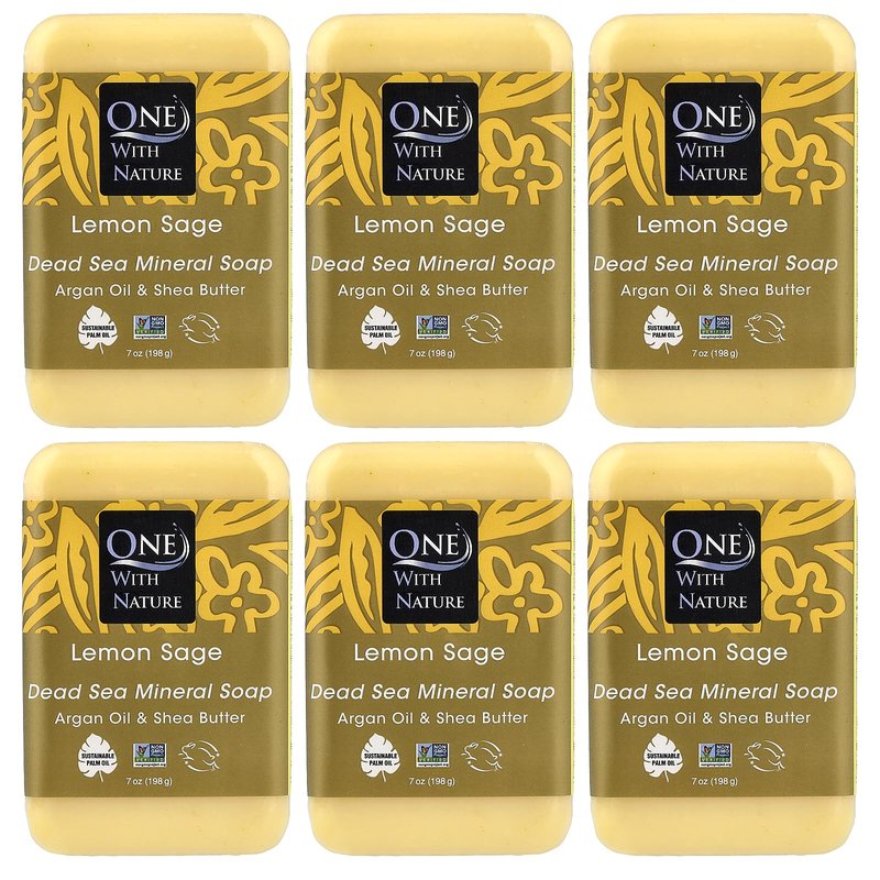 One With Nature Dead Sea Mineral Soap, Lemon Sage, 7-Ounces (Pack of 6)