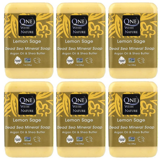 One With Nature Dead Sea Mineral Soap, Lemon Sage, 7-Ounces (Pack of 6)