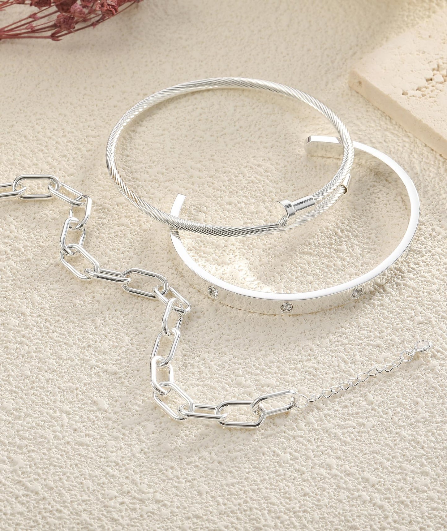 ZOERAY Silver Gold Bangle Bracelets for Women Non Tarnish 14k Gold Plated Stackable Cuff Bracelets for Women Trendy Cubic Zirconia Stainless Steel Chunky Bracelet Stack Set Waterproof Jewelry Gifts