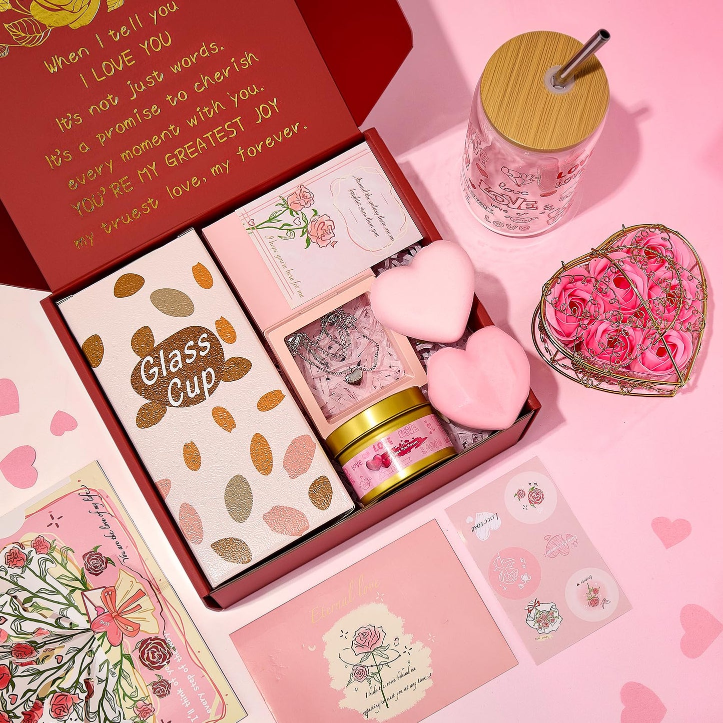 Gift Set for Women，Gift Basket for Her,Gifts Box for Girlfriend Wife Birthday Gifts for Women Heart-shaped Love Gift Wedding Engagement Anniversary Romantic Gifts (Pink)