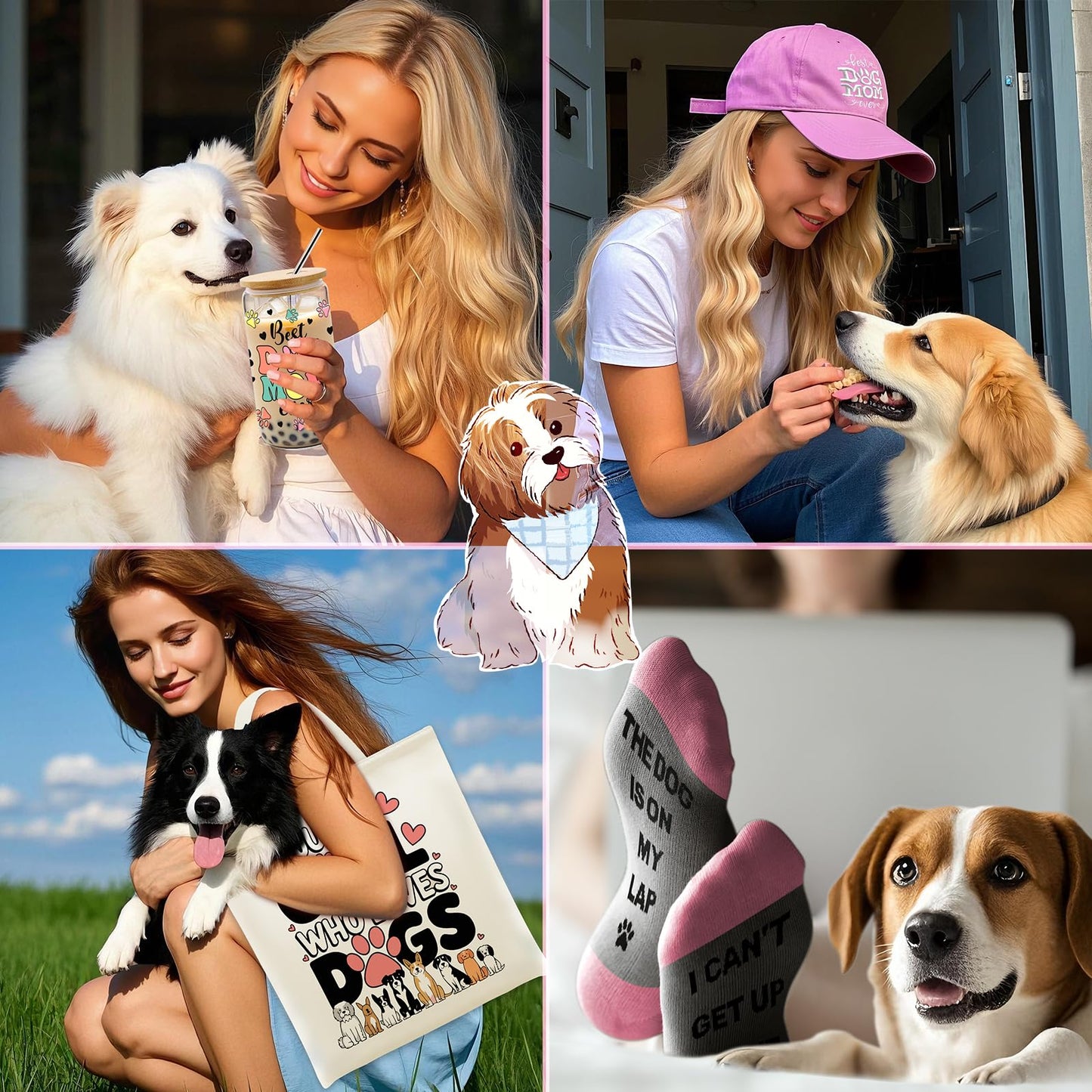 9 Pieces Dog Mom Gifts for Women, Best Dog Lovers Gifts for Women with 16oz Glass Cup, Baseball Cap, Tote Bag, Makeup Bag, Socks, Bracelet, Keychain for Dog Lover Birthday Christmas Mothers Day Gift