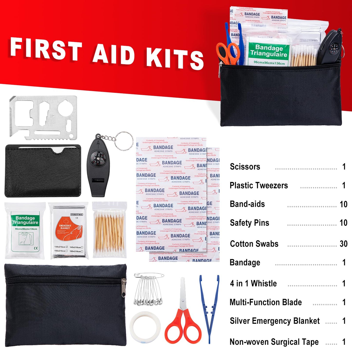 YJUSMAK Car Roadside Emergency Kit - Car Emergency Kit with Jumper Cables, Tow Rope, Folding Shovel, Safety Hammer, Reflective Warning Triangle, Car Safety Kits for Men, Women, Teenagers