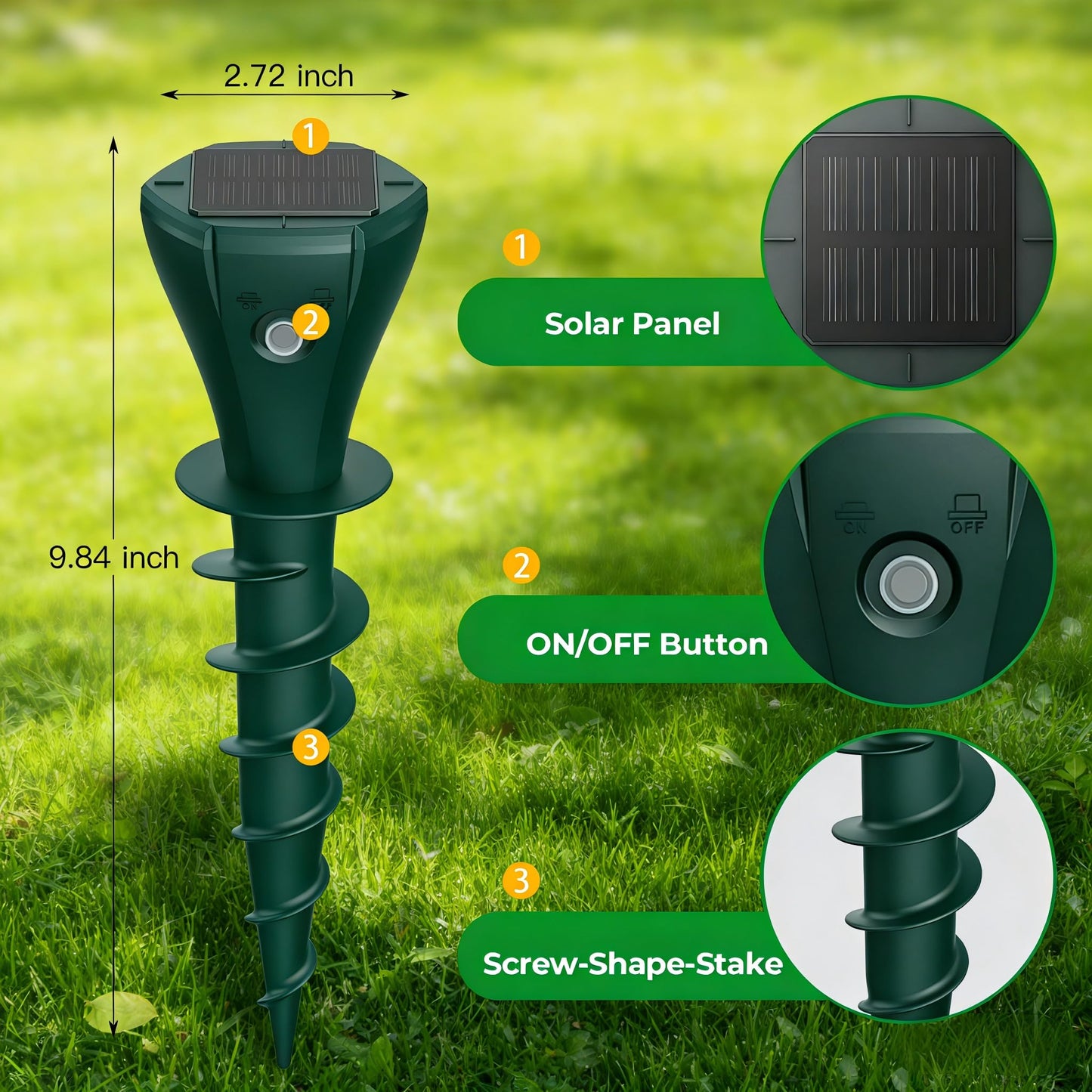 Solar Powered Mole Repellent for Lawns, 8 Packs Ultrasonic Vole Repeller Outdoor, IP 65 Waterproof Outdoor Ultrasonic Mole Deterrent Get Rid of Gopher Vole Skunk Groundhog Snake in Garden Yard Lawn