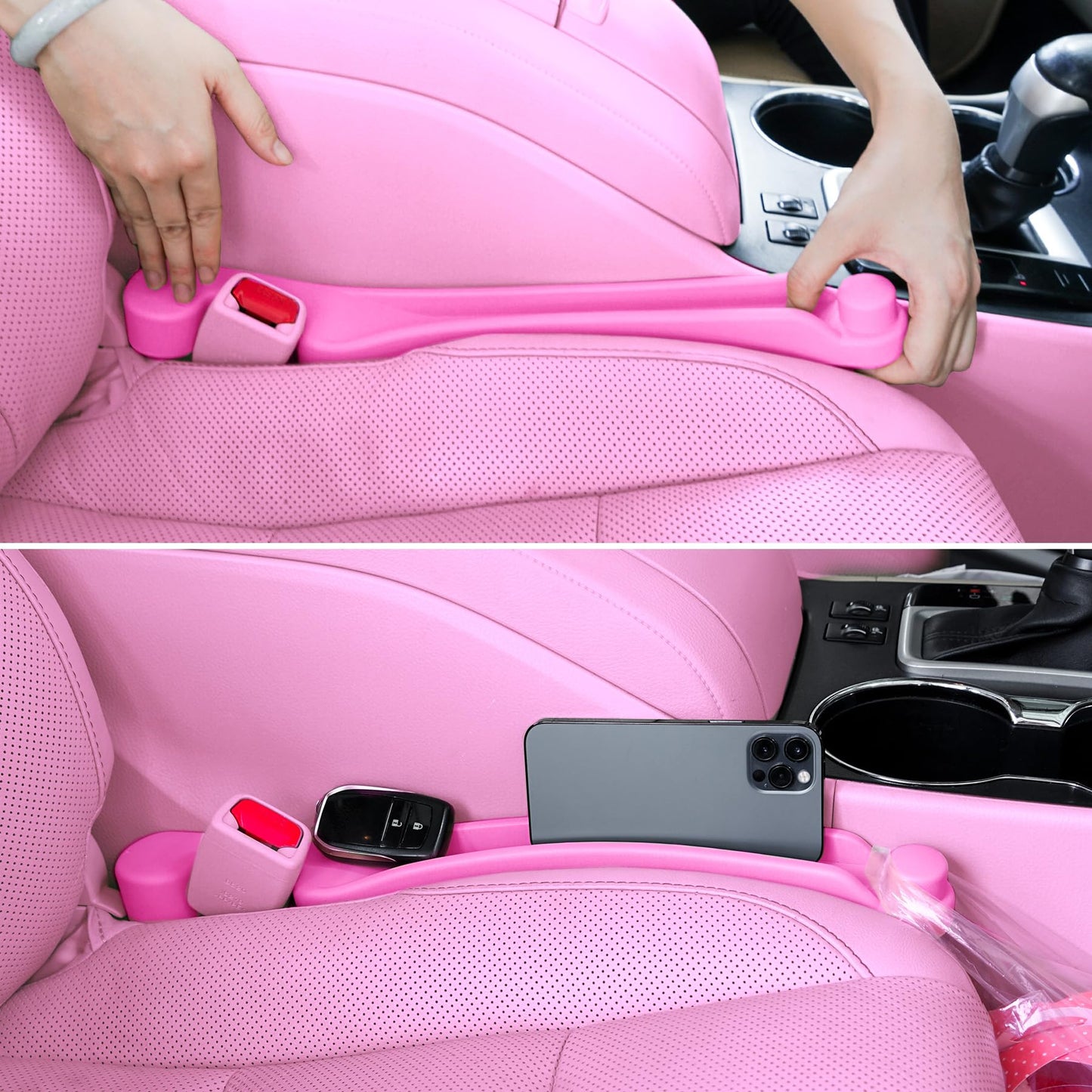 Car Seat Gap Filler Set of 2, Soft Foam Multifunctional Seat Side Gap Filler with Organizer & Hook Function, 3in1 Gap Stopper Universal Fit Car SUV Truck Fill The Gap Between Seat & Console