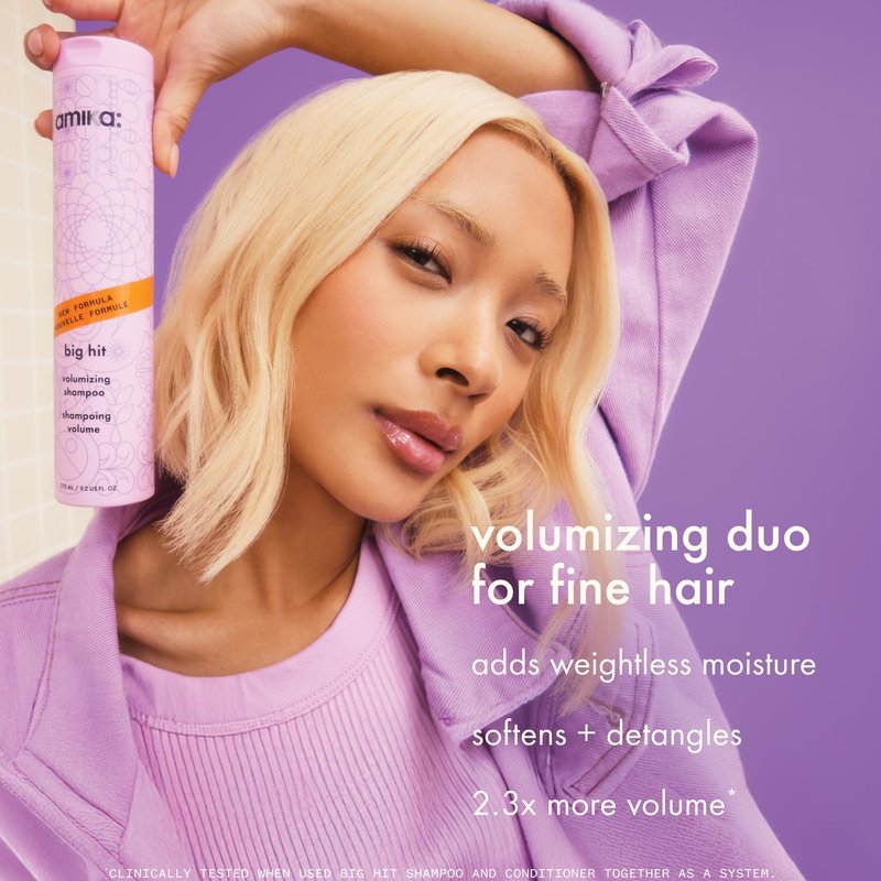 Amika big hit volumizing shampoo + conditioner bundle, 275ml