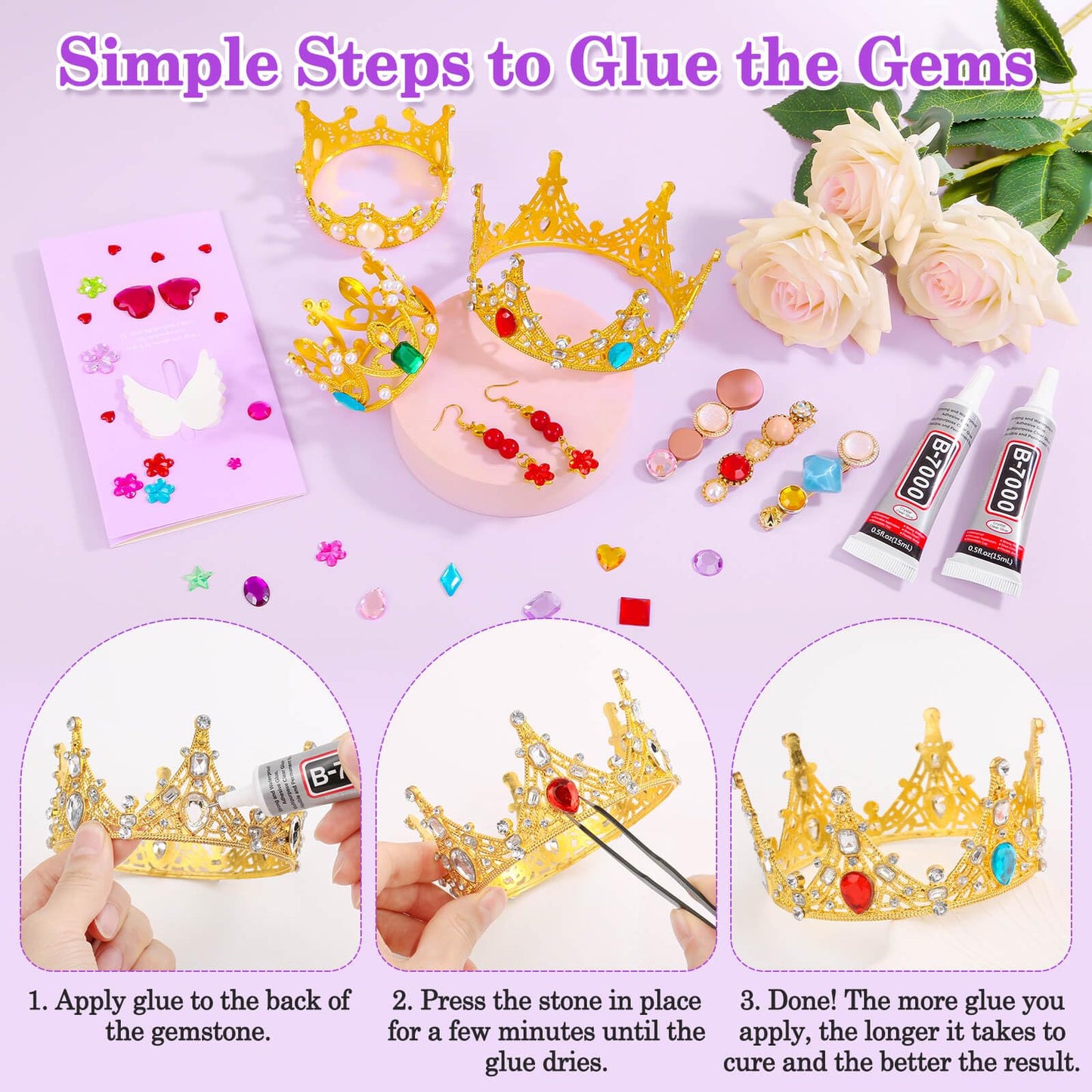 anezus 400Pcs Jewels for Bedazzling with 2 Pack B7000 Jewelry Glue, Flat Back Craft Gems Rhinestones for Clothing, Sequins Rhinestones Gemstones for Fabric, Craft, Decoration
