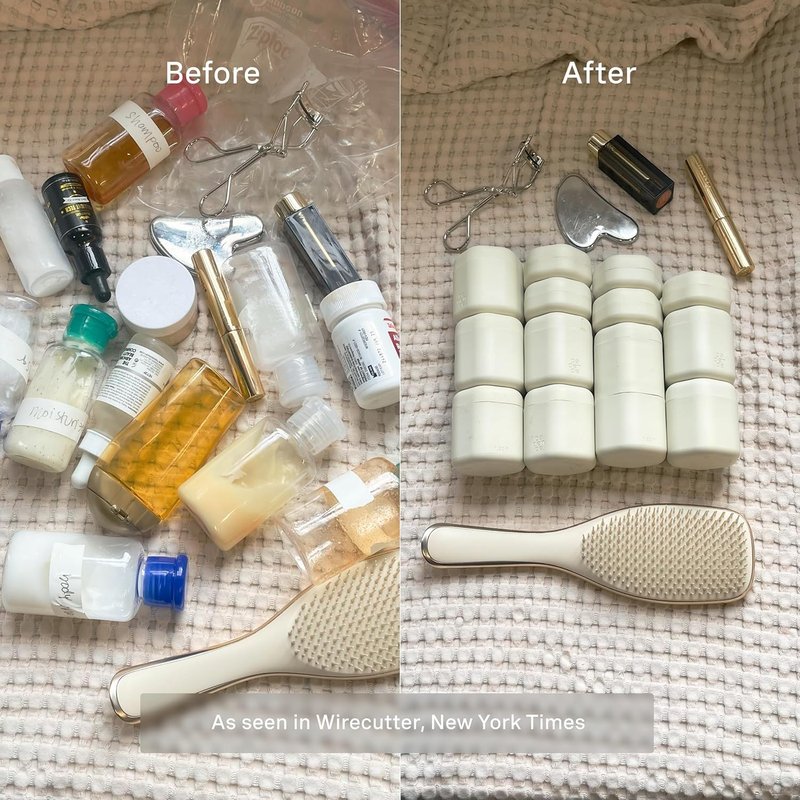 Cadence Travel Containers - 2 Piece Haircare Set - Magnetic Travel Capsules - For Shampoo, Conditioner, Hair Styling Product - 1 Small & 1 Medium Capsule - Shampoo & Conditioner Labels - Petal