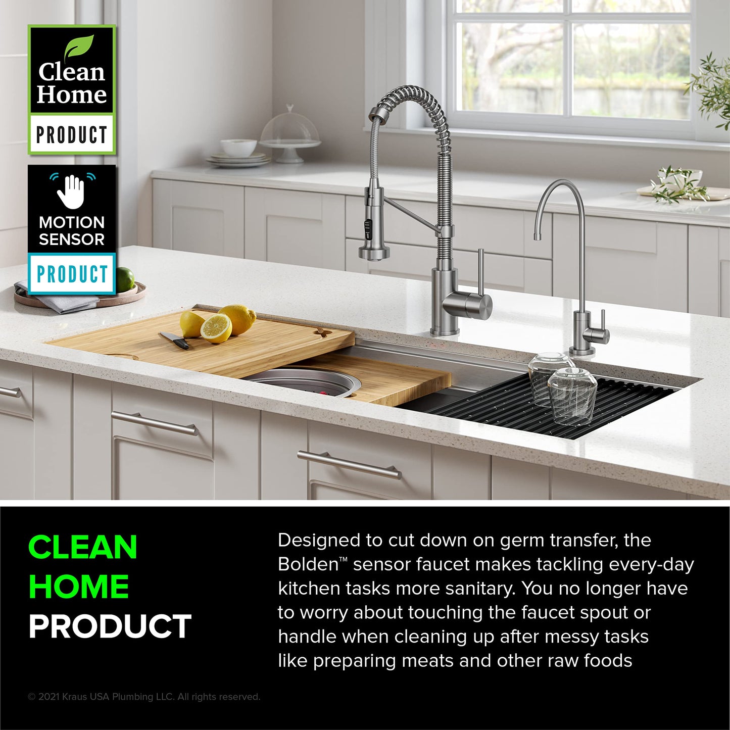 KRAUS Bolden Touchless Sensor Commercial Style 2-Function Single Handle Pull Down Kitchen Faucet in Spot-Free Stainless Steel, KSF-1610SFS