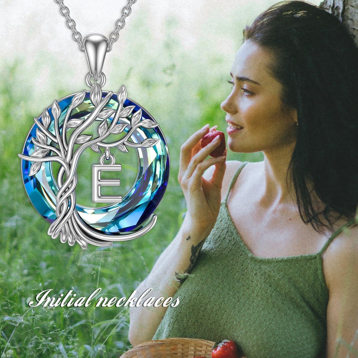 TOUPOP Tree of Life Initial Necklace Gifts for Women Sterling Silver Initial E Letter Jewelry Irish Crystal Pendant Birthday Gifts for Women Her Mom Wife Daughter