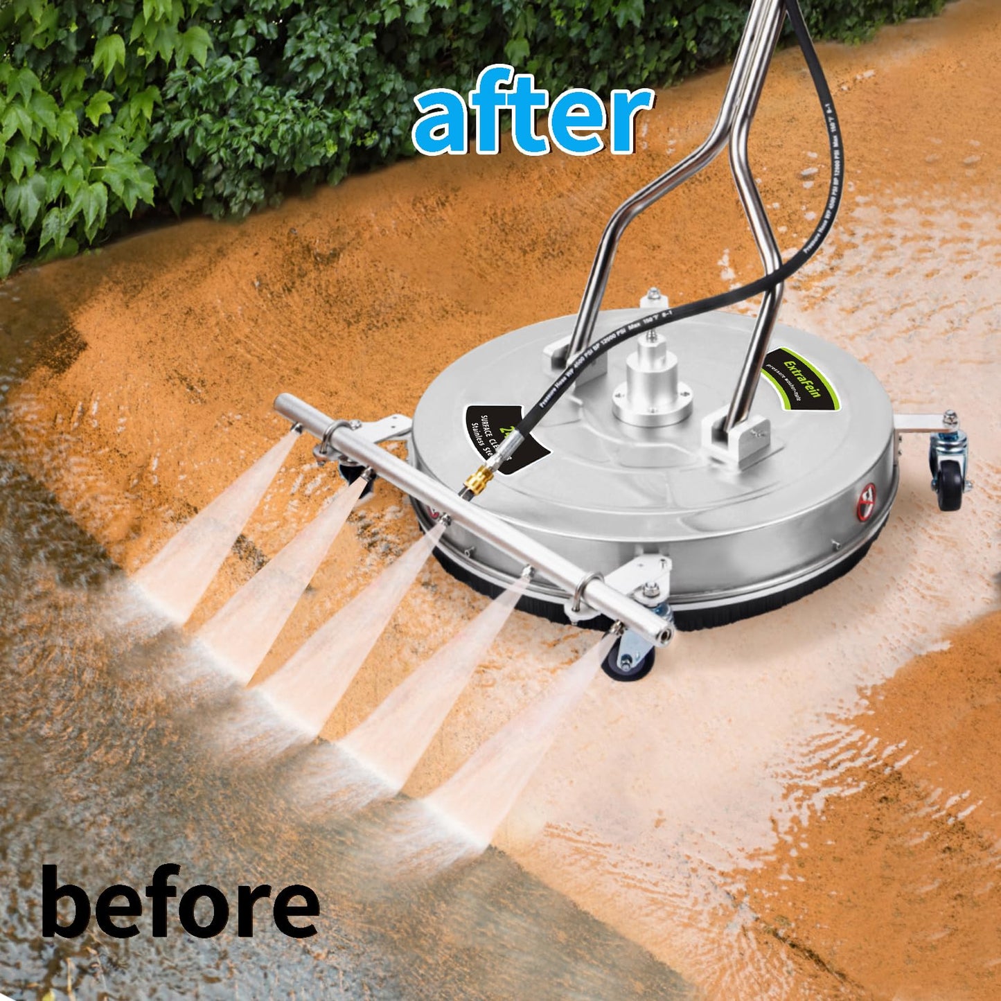 24" Pressure Washer Surface Cleaner Mate with 5 Nozzles Water Broom, Stainless Steel Dual Handle Power Washer Surface Cleaner Hot Water Supported for Patio Decker Concrete Driveway, 4200 PSI