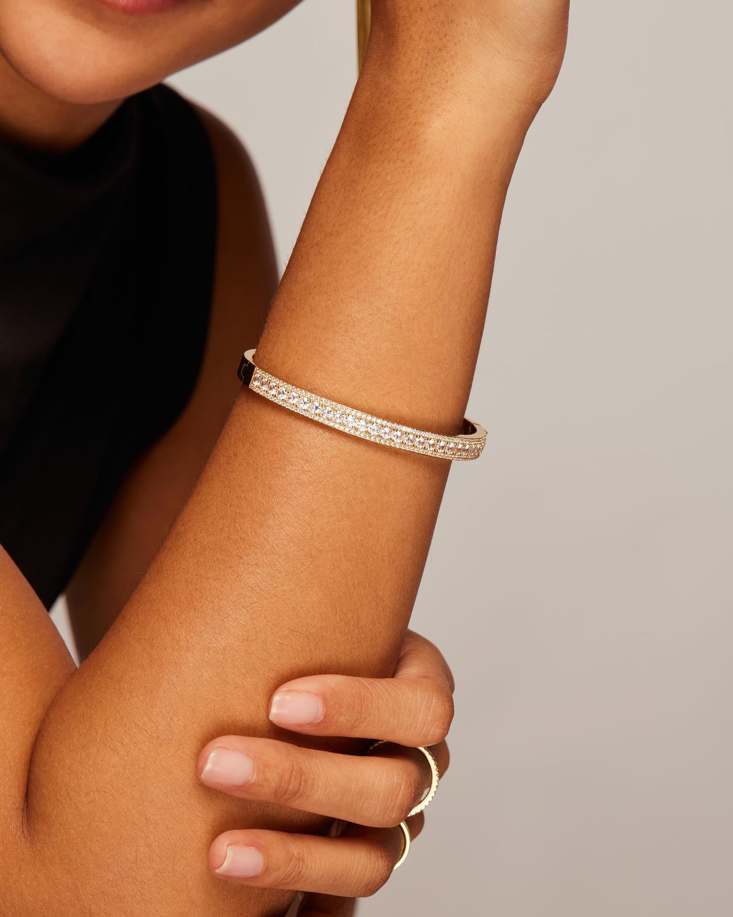 PAVOI 14K Yellow Gold Plated Cubic Zirconia Princess Cut Bangle Bracelet for Women | Classic Love Cuff CZ Stones Bracelet Jewelry