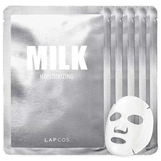 LAPCOS Milk Sheet Mask - Moisturizing & Gently Exfoliating Face Masks with Ceramide NP & Violet Flower to Replenish Dry Skin - Highly Breathable Microfiber Sheet - Korean Skin Care (Pack of 5)