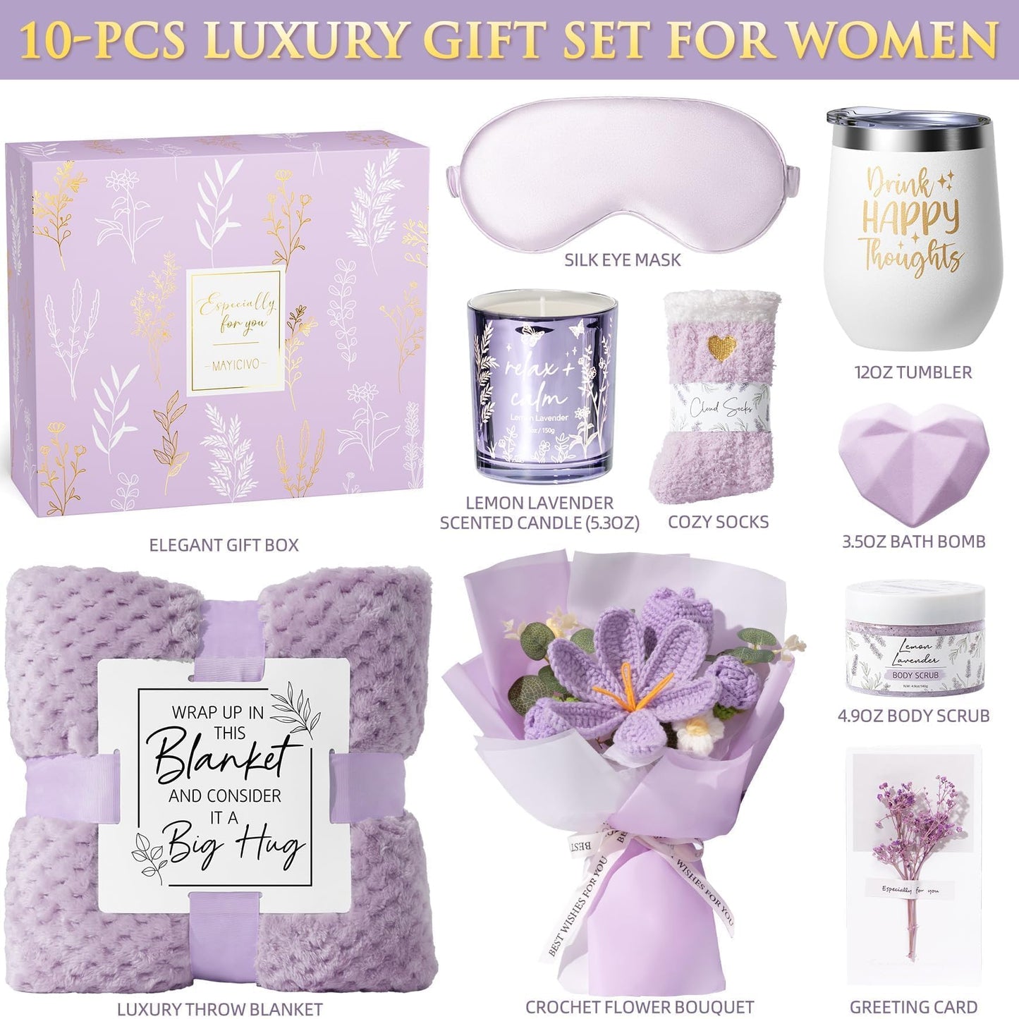 Mothers Day Birthday Gifts for Women Self Care Package Get Well Soon Gift Baskets, Thinking of You Sympathy Spa Gift Set w/ Crochet Flower Bouquet, Unique Gifts for Women Mom Sister Grandma Friends