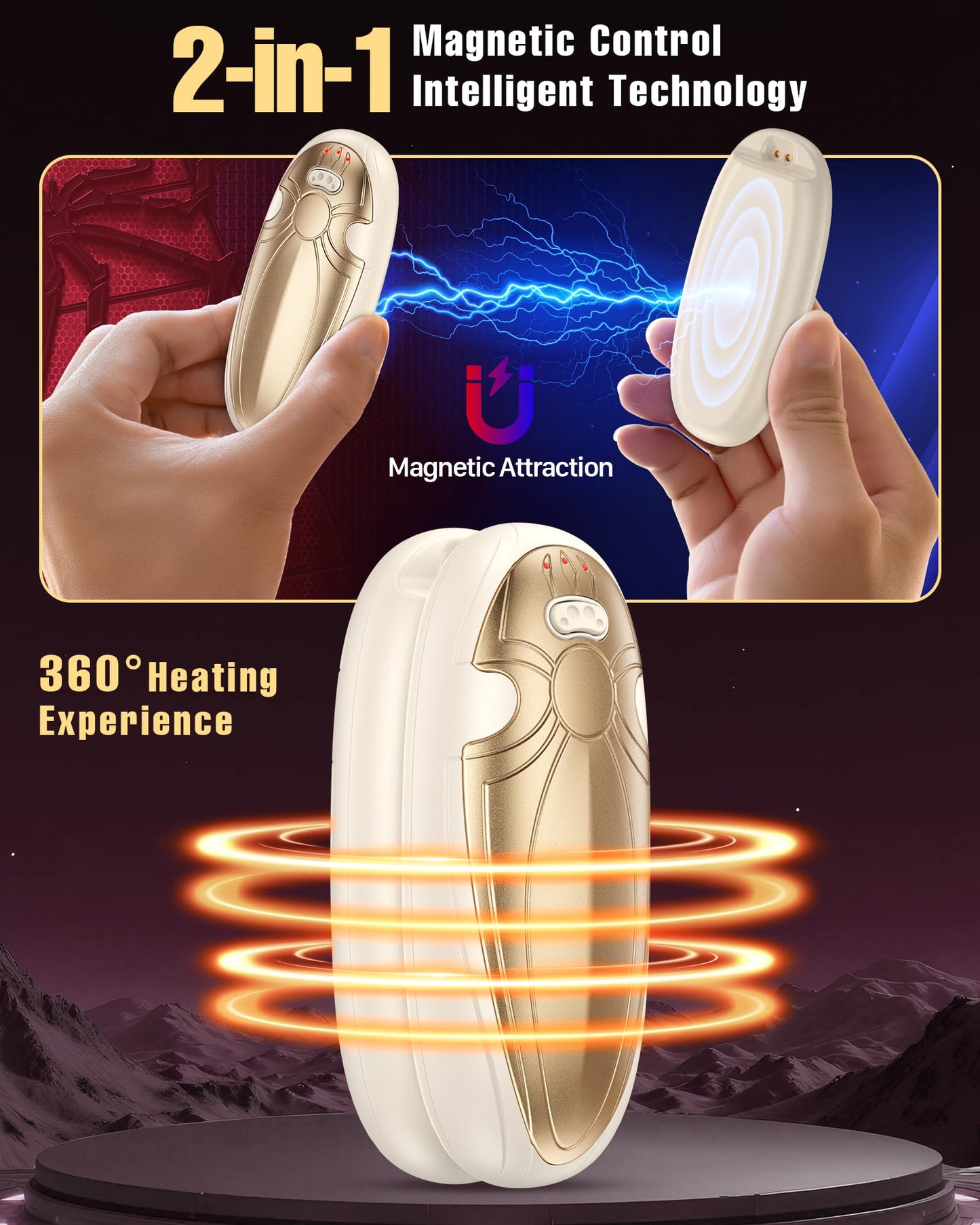 Tenvolti Hand Warmers Rechargerable 2 Pack - 14000mAh Electric AI Handwarmers with Charging Case, Magnetic 2 in 1 Pocket Heater, Gifts for Women/Men/Golf/Hunting/Travel/Camping Accessories
