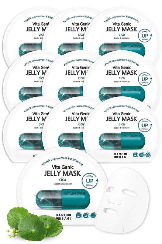 BANOBAGI Vita Genic Jelly Cica Face Masks Beauty w/Essence & 11 Vitamin Complex | Korean Face Mask Skin Care Sheet | Moisturizing Face Mask Facial Care for All Skin Types (1.8 fl oz, 10 Sheets)
