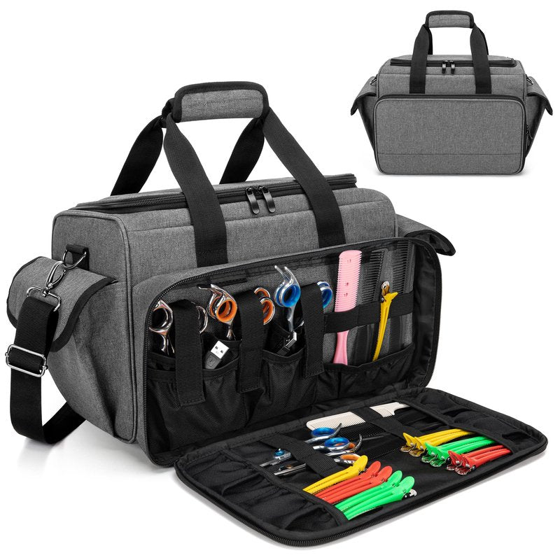 BAFASO Hairdresser Bag with Adjustable Dividers, Tattoo Case Holds Tattoo Supplies, Travel Barber Case Holds Various Hair Cutting Tools (Bag Only), Gray