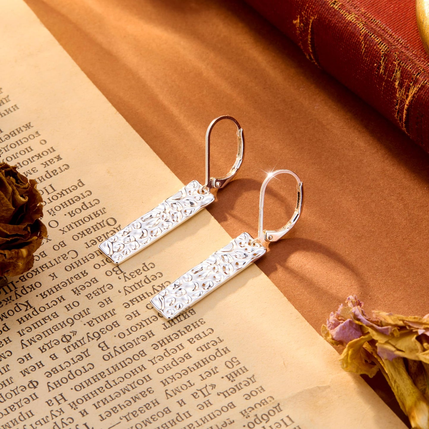 ALEXCRAFT 925 Sterling Silver Dangle Drop Earrings for Women, Hypoallergenic Lightweight Trendy Sterling Silver French Hook Leverback Earrings Long Hammer Bar Drop Earing for Women Statement Jewelry