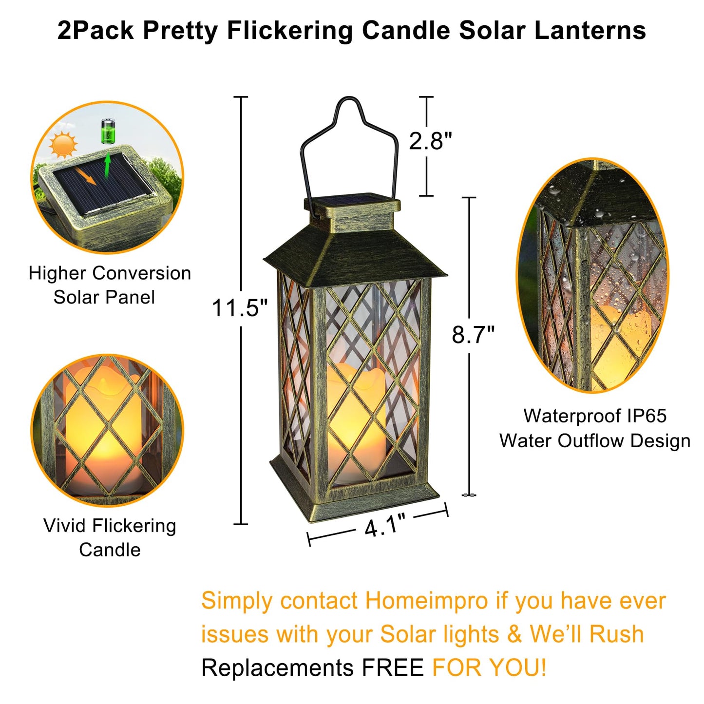 2Pack 10" Outdoor Solar Lanterns Waterproof Garden Patio Lantern Lights Flickering Candle Mission for Outside, Party, Yard, Lawn, Mothers Day Gifts Garden Gifts for Mom Women (Antique Green Bronze)