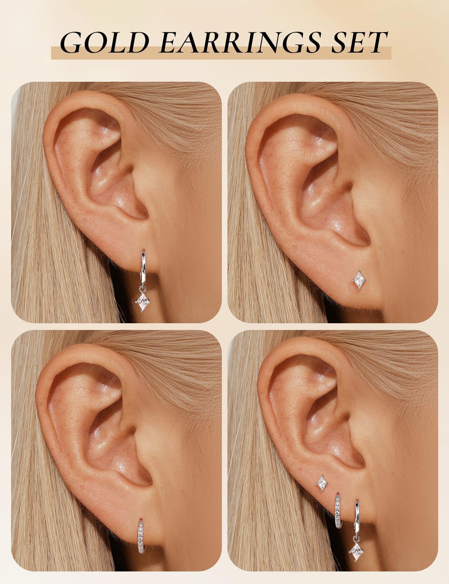 3 Pairs 925 Sterling Silver Hoop Earrings Set for Women, Hypoallergenic Silver Earrings for Multiple Piercing, Dainty Flat Back Stud Dangle Earring Stacks for Women Trendy Non Tarnish Jewelry Gifts