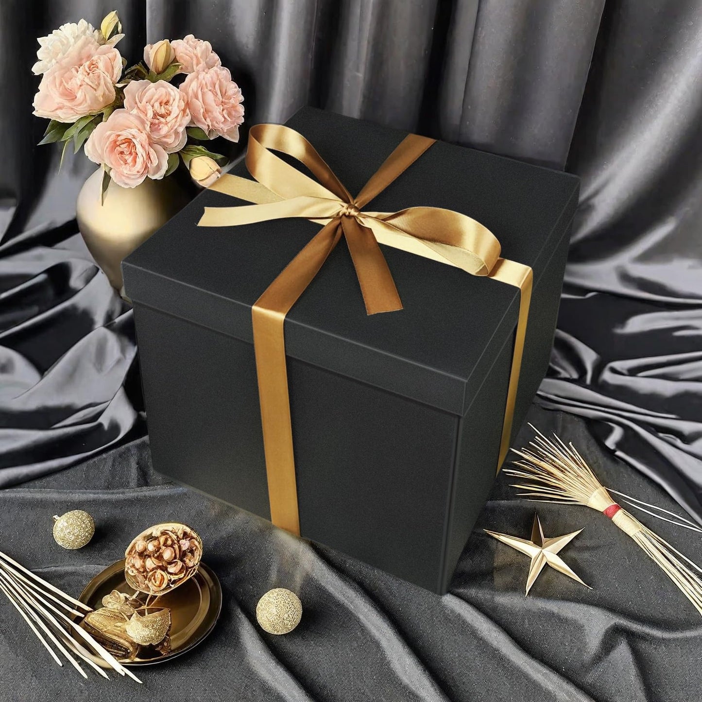 YINUOYOUJIA Large Gift Box 12x12x10 Inches,Black Gift Boxes for Presents,Birthday Box,for Packaging,Valentine's Day,Mother's Day,Christmas,Anniversaries,Family or Business.