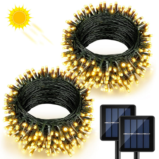 2 Pack Solar String Lights Outdoor Waterproof, 158FT 480 LED String Lights for Outside, 8 Modes Twinkle Fairy Light Green Wire for Patio Tree Garden Party Holiday Decorations, Warm White