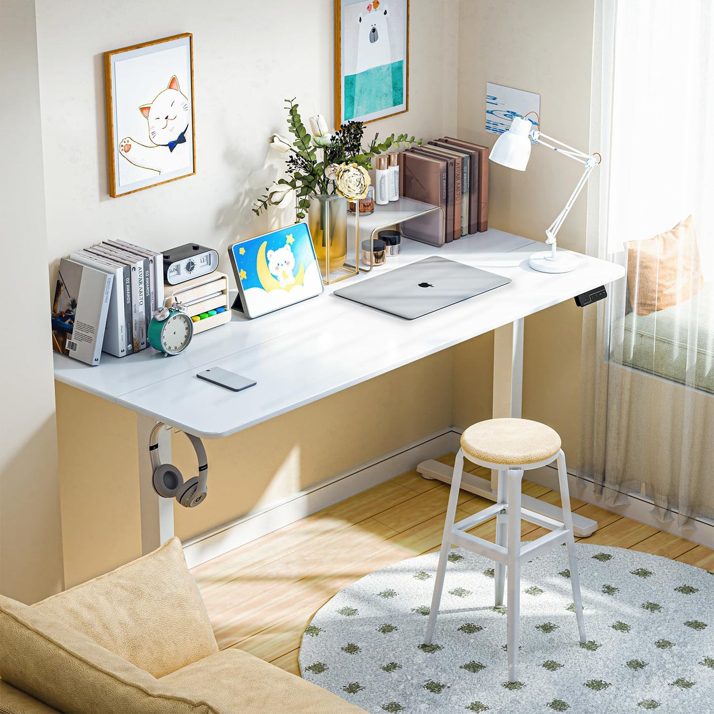 ERGOMAKER 43" Electric Standing Desk, Adjustable Height, Sit Stand Up Desk for Home Office & Computer Workstations, Memory Controller, White