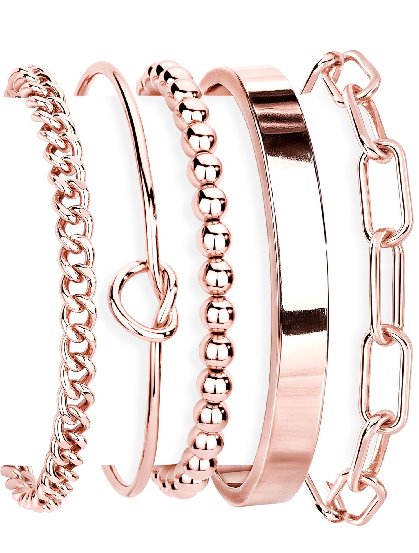 Gokeey Rose Gold Bracelets for Women Non Tarnish Waterproof Rose Gold Bracelets Stack Dainty Cuff Paperclip Bead Cuban Layered Chain for Jewelry Gifts