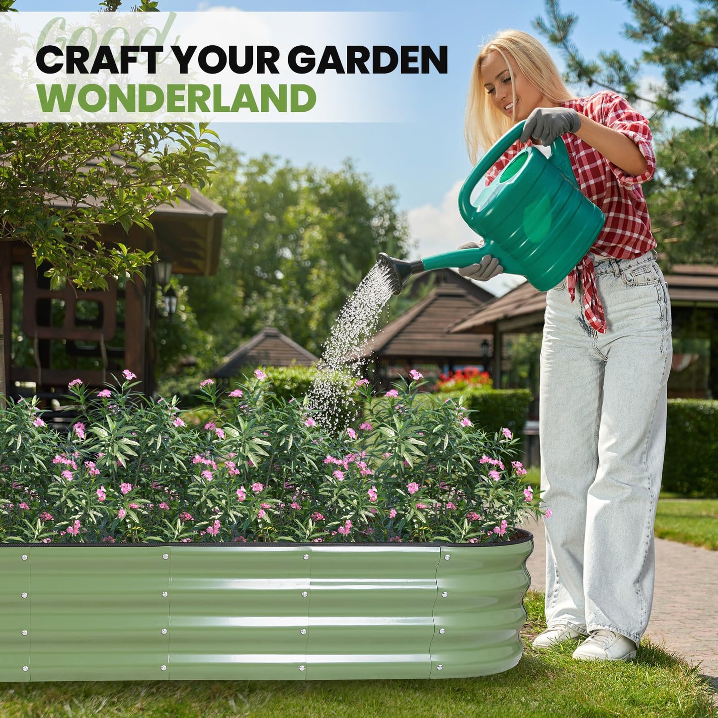 G GOOD GAIN Raised Garden Beds - 8x2x1ft Galvanized Planter Boxes Kit with Protective Tape & Gloves & Tools | Oval Metal Outdoor Raised Bed for Gardening Vegetables, Fruits, Flowers, Herbs, Oliver