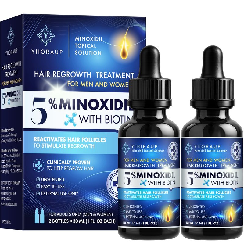 5% Minoxidil Hair Growth for Men and Women: Extra Strength Minoxidil Topical Solution for Adults with Receding Hairlines or Vertex Thinning - Hair Loss Treatment Serum with Biotin for Daily Scalp Use