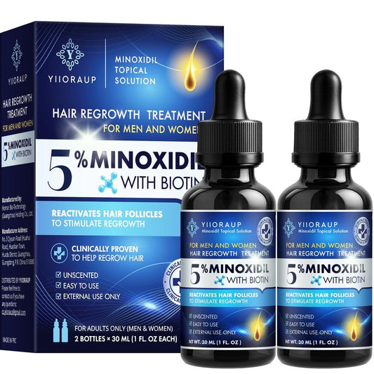 5% Minoxidil Hair Growth for Men and Women: Extra Strength Minoxidil Topical Solution for Adults with Receding Hairlines or Vertex Thinning - Hair Loss Treatment Serum with Biotin for Daily Scalp Use