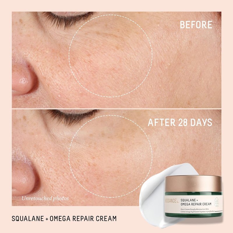 BIOSSANCE Squalane + Omega Repair Cream - Ultra-Moisturizing Face Cream for Dry & Sensitive Skin | Intense Hydration with Hyaluronic Acid & Ceramides
