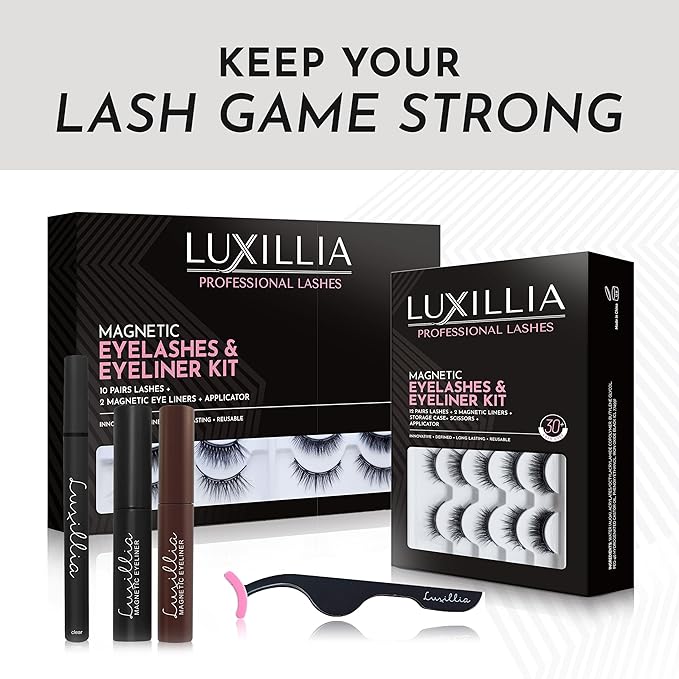 Luxillia 7-Piece Magnetic Eyelashes with Applicator & Magnetic Eyeliner Kit – Reusable Natural Magnetic Lashes – Easy Apply Lash Kit for Beginners – Waterproof, Short & Dramatic Looks