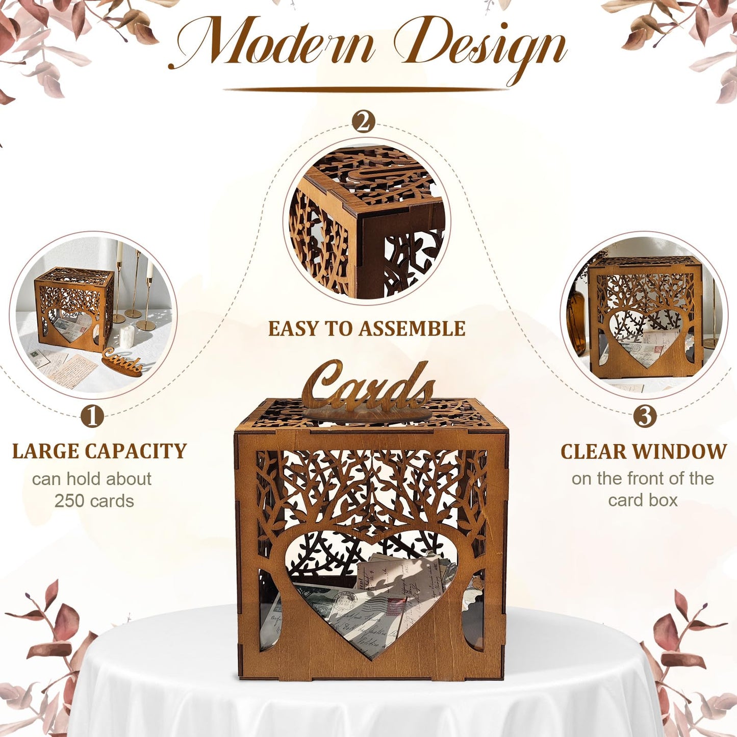 OurWarm Wedding Card Box with Acrylic Window, Wooden Gift Card Box for Wedding Decorations for Reception, Rustic Brown Wood Money Keepsake Boxes for Wedding Decor Baby Shower Birthday Graduation Party