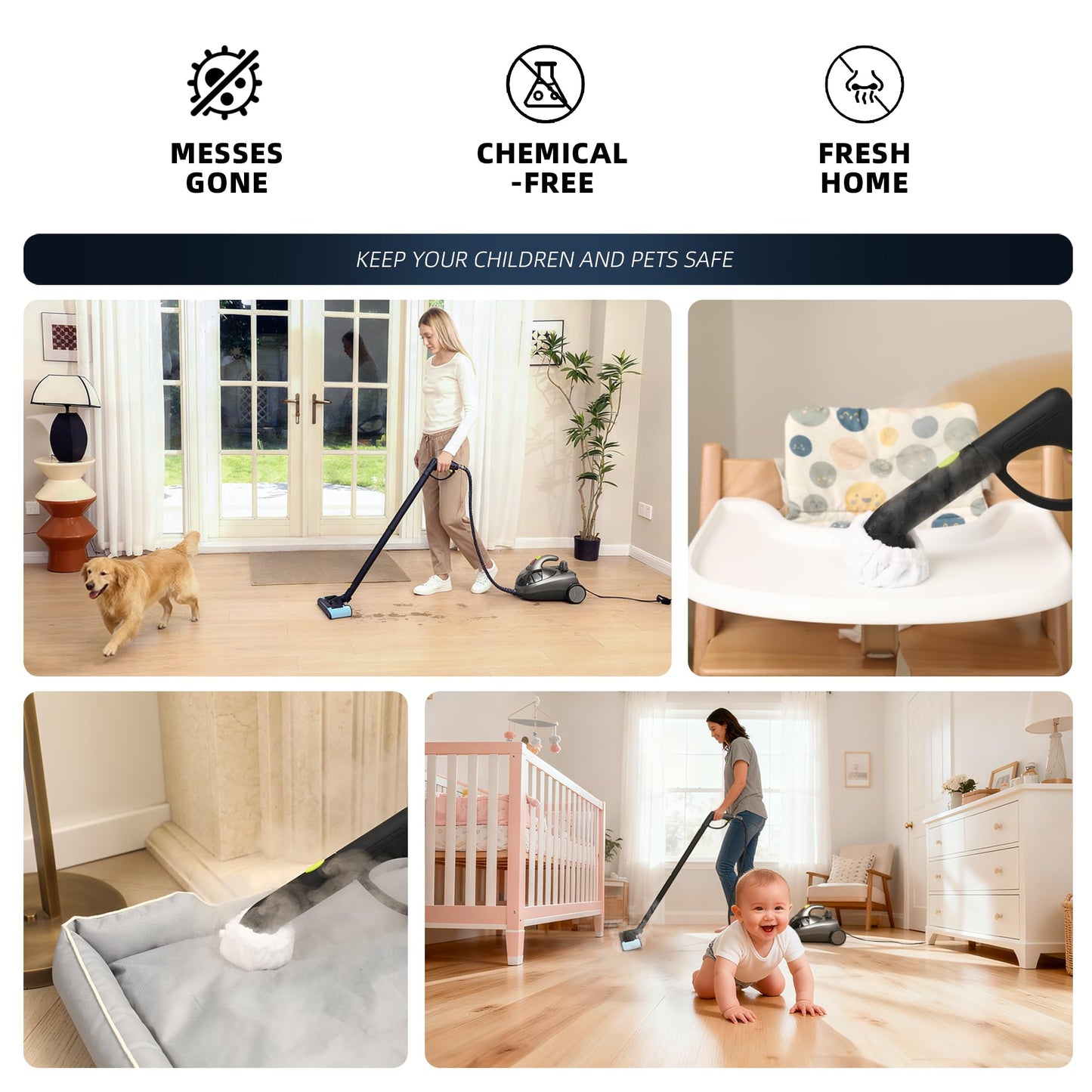 GOATCLEAN Heavy-Duty Steam Cleaner - 1500W Multipurpose Handheld Floor Steamer with 22 Accessories 16ft Cord for Home, Car Detailing, Tile, Grout, Carpet, Wallpaper, Upholstery, Window, Deep Cleaning