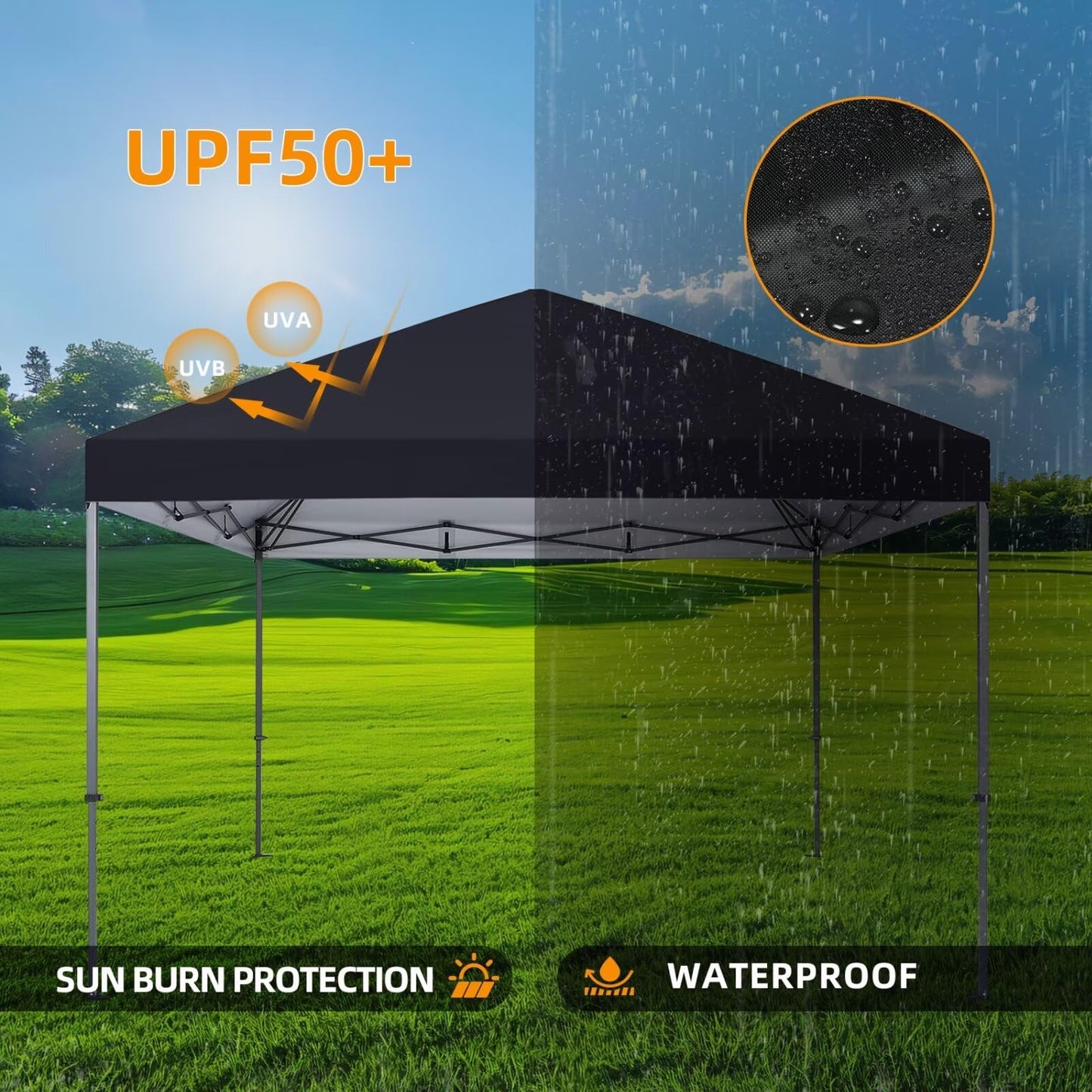 8x8 Canopy Replacement Top Only,Waterproof Pop Up Canopy Tent Top Replacement Cover Roof with Windproof Ropes for Straight Leg Frame, 420D Polyester for Outdoor Garden Pavilion Sun Shade(Black)