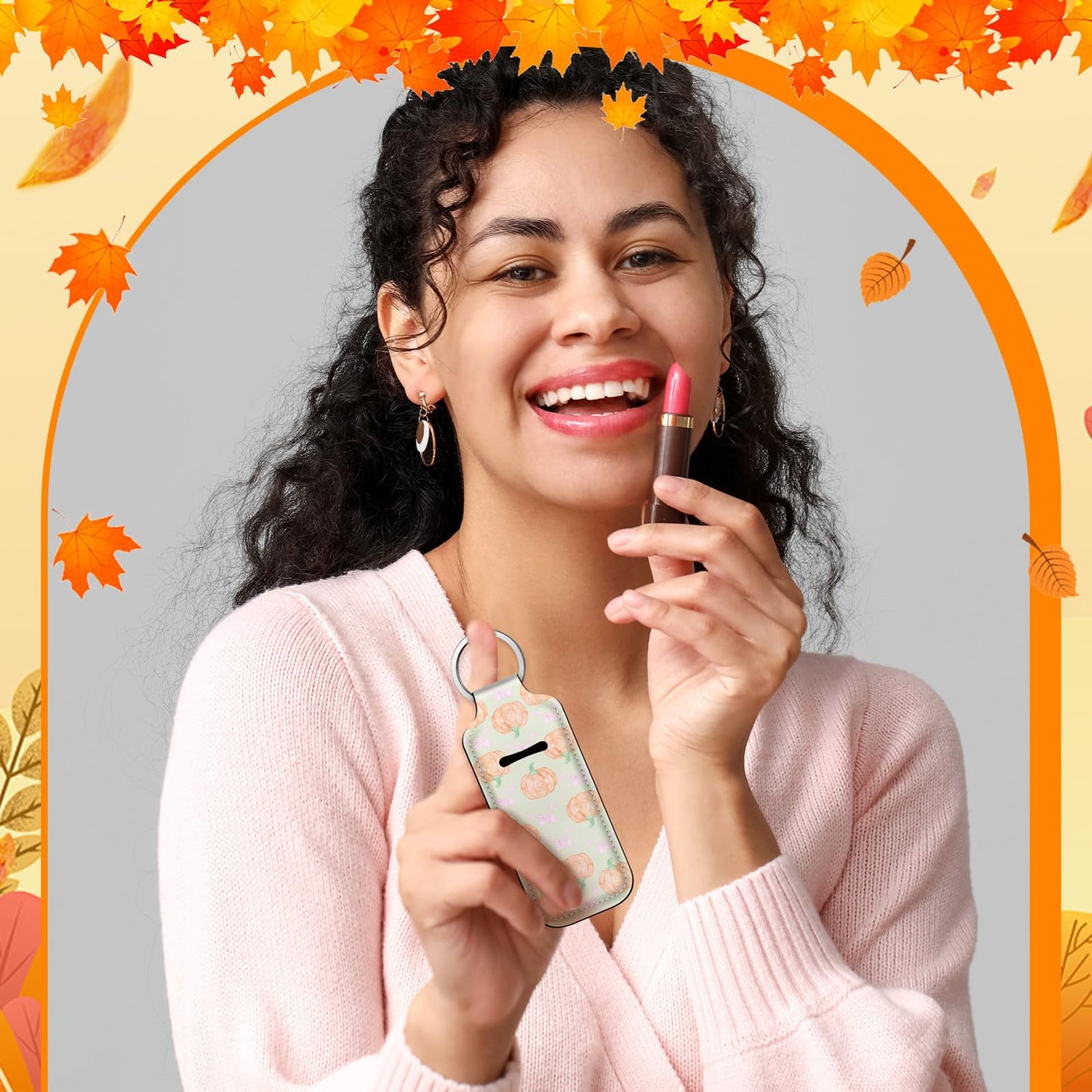 Ctosree 20 Pcs Thanksgiving Lipstick Holder Keychain Friendsgiving Gifts Pumpkin Lip Balm Holder for Thanksgiving Party Favor