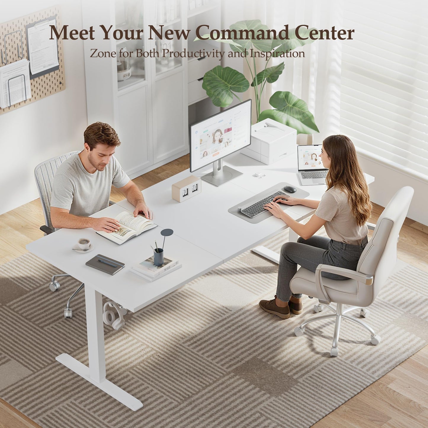 Klicelor 71 Inch Large Electric Standing Desk, Height Adjustable Office Desk, Sit Stand Up Computer Gaming Desk with Memory Preset, Three-Piece Desktop, White