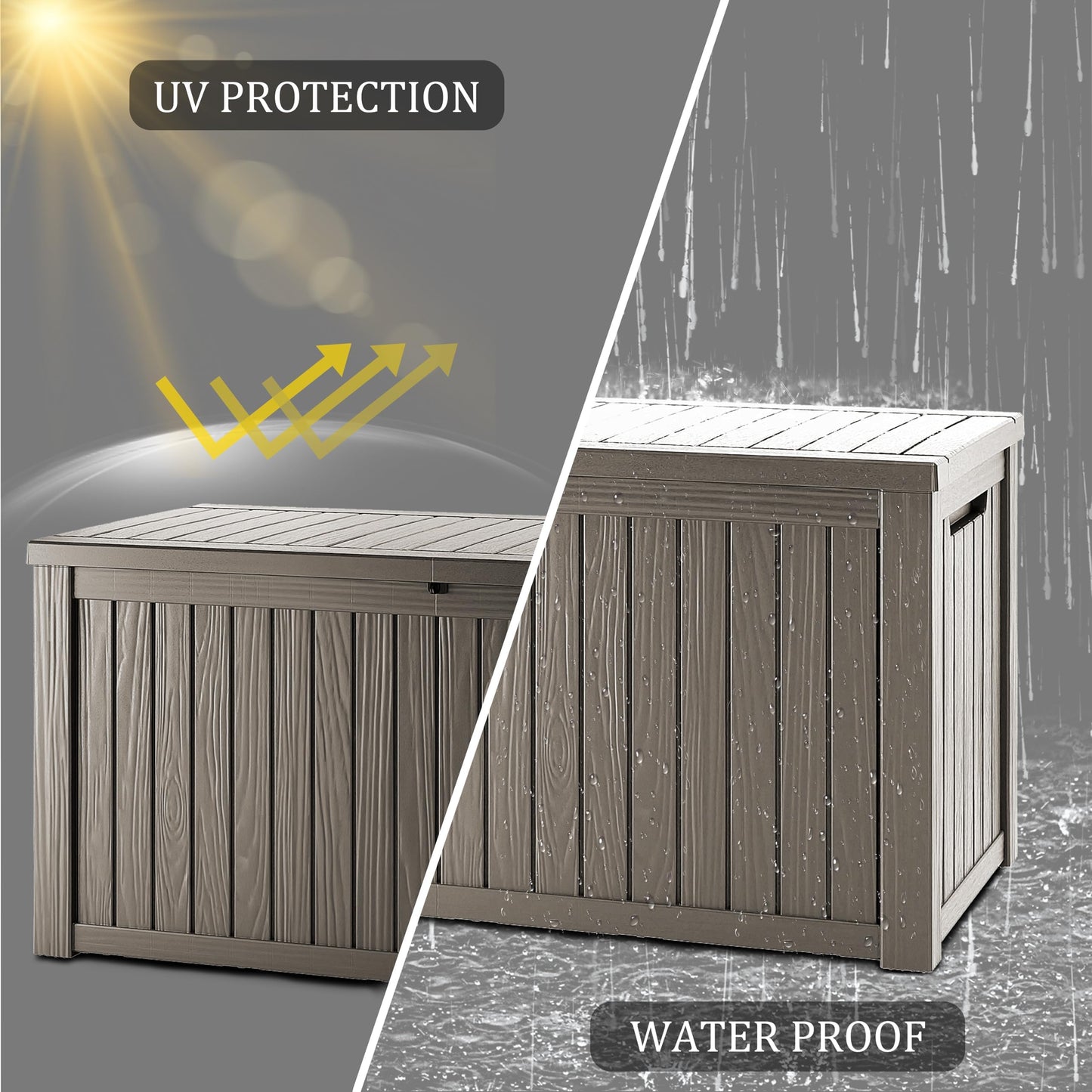 PATIOEASY Outdoor Storage Box 275GAL Waterproof Resin Deck Box,Pool Accessories Supplies，UV-Resistant Lockable Package Delivery Bin for Garden Tools,Large Patio Outside Cushions,Chest,Furniture,Grey