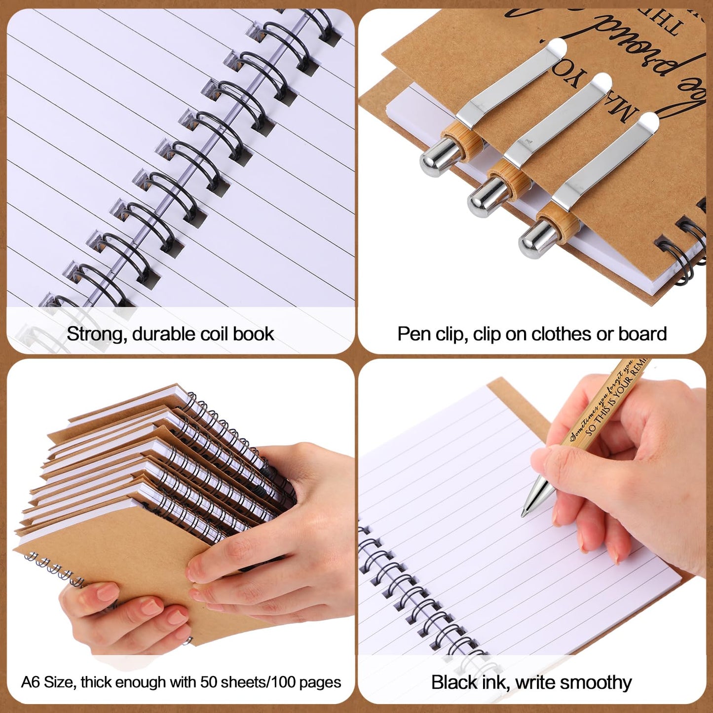 Honoson Spiral Notebooks Sets Teacher Appreciation Gifts Bulk Inspirational Journals with Retractable Bamboo Pens Encouragement Notepad Thank You Gifts for Staff Employee Coworker(30 Sets)