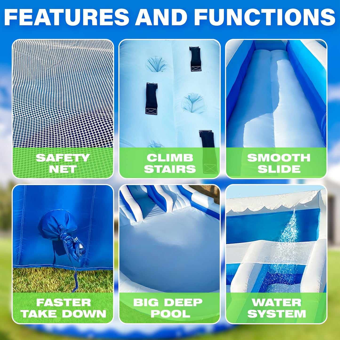iLink-outer Grade Water Slide Inflatable with Pool for Kids Double Slide with Pool & Blower Water Tube for Kids and Adults, Oxford, Wet Dry Use, Party Gift-(Bule)