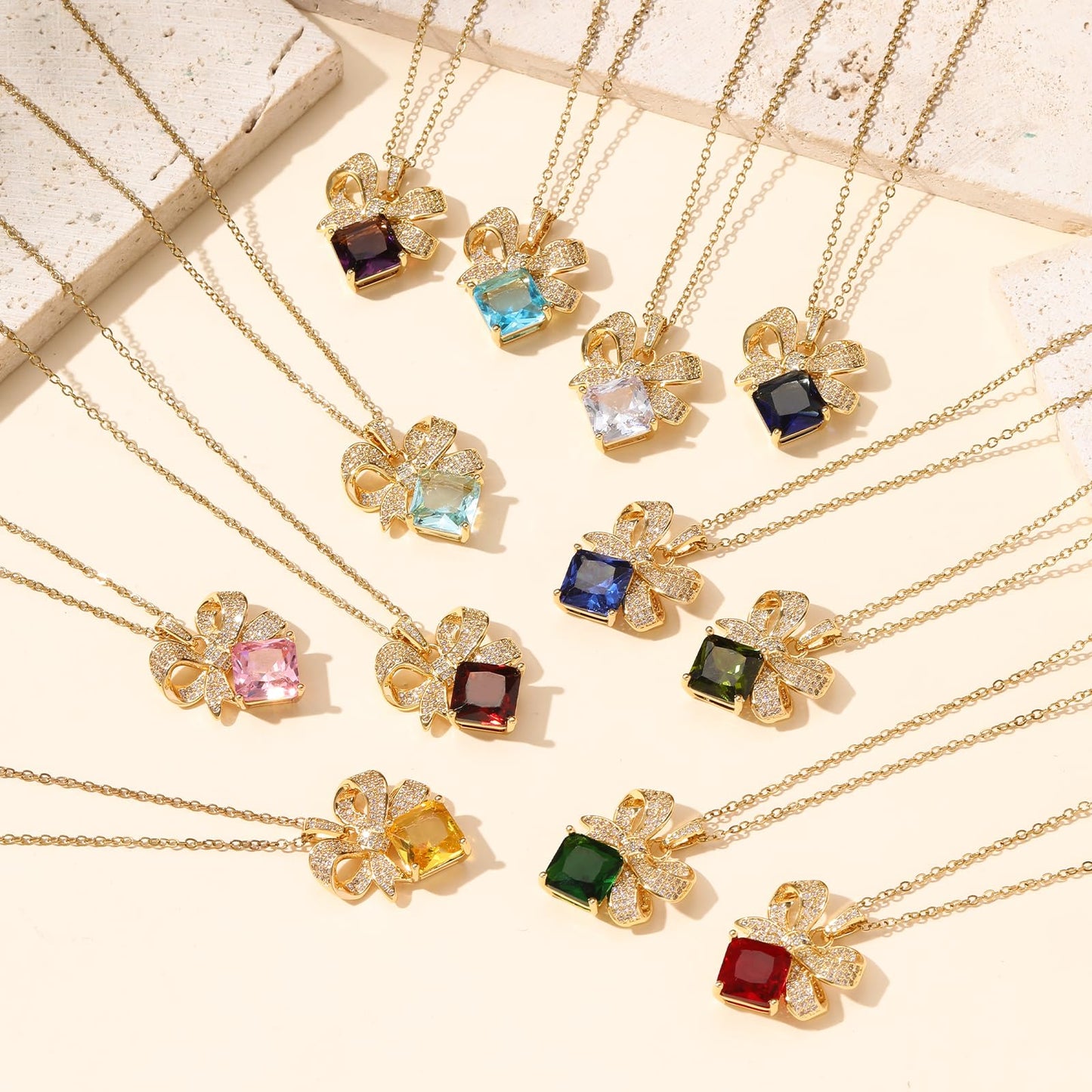 Blue Square March Birthstone Aquamarine Bow Necklace for Women-Gold Plated Healing Crystal Imitation Aquamarine Jewelry Waterproof Non Tarnish Jewelry For Birthday Valentines Day Mother's Day Christmas Thanksgiving Gifts
