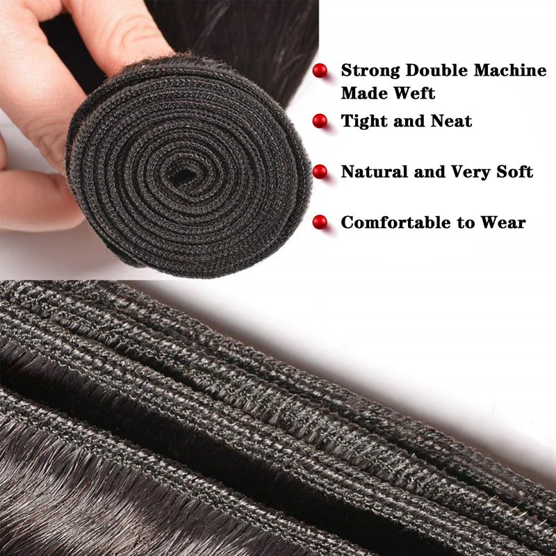 NROOEAY Straight Bundles Human Hair 24 inch 100% Unprocessed Brazilian Straight Hair Bundles 12A Remy Virgin Retain the Intact Cuticle, Long Lifespan