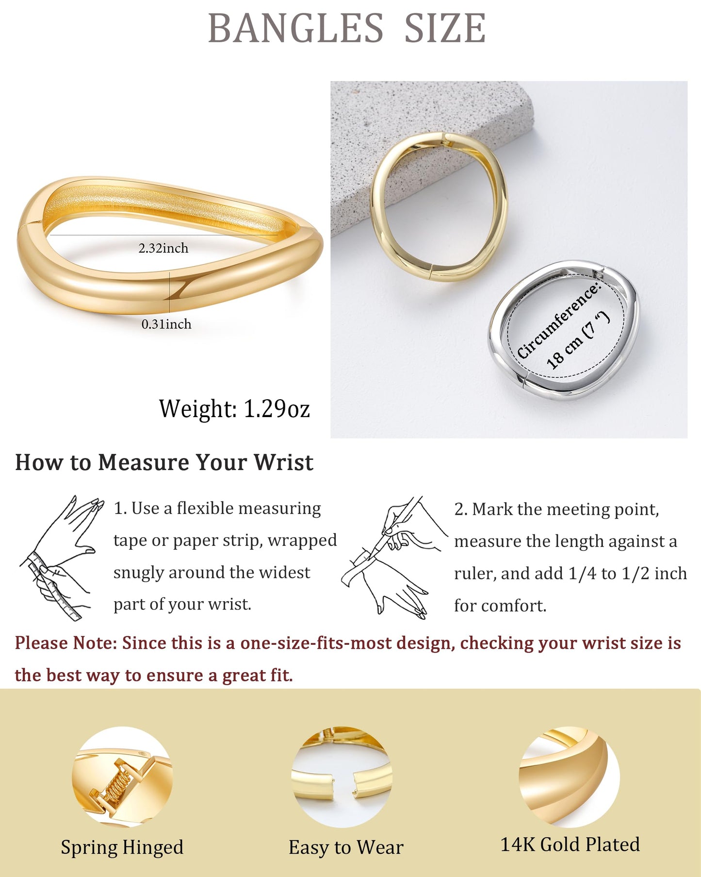 AYWFCBF Wavy Bangle Bracelets for Women | 2-Pack Twisted Wave Band Bangle | Trendy Hinged Cuff Open Wide Chunky Silver and Gold Bracelet Stack | Arm Cuff Jewelry for Women