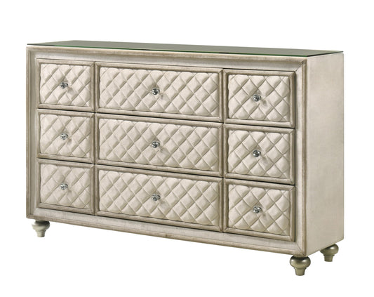 Acme Lucienne 9-Drawer Velvet Upholstered and Wood Dresser in Beige