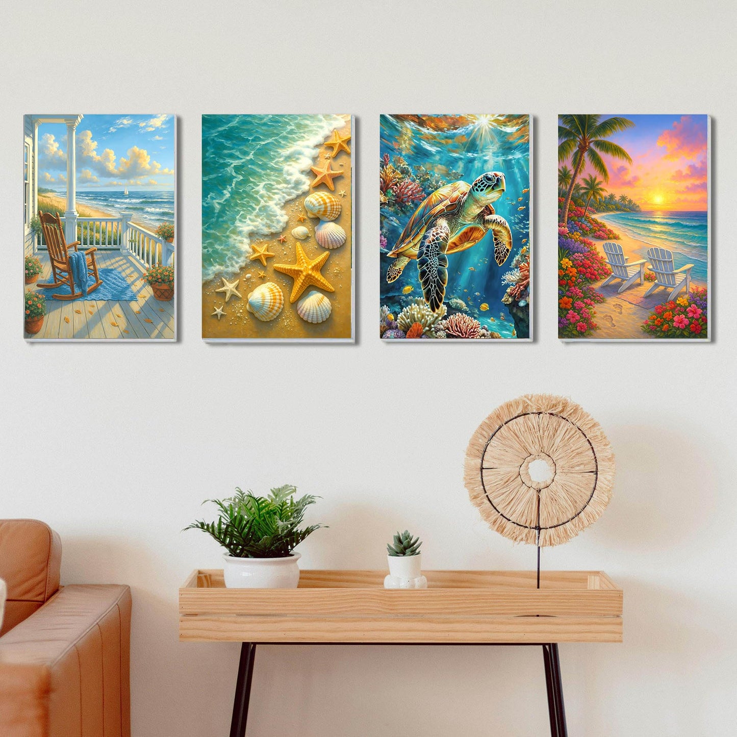 RRMRRM 4 Pack Paint by Numbers kit for Adults Beginner - Beach Adult Paint by Numbers on Canvas, DIY Sea Turtle Oil Painting Kits for Home Wall Decor Gifts 12x16 Inch