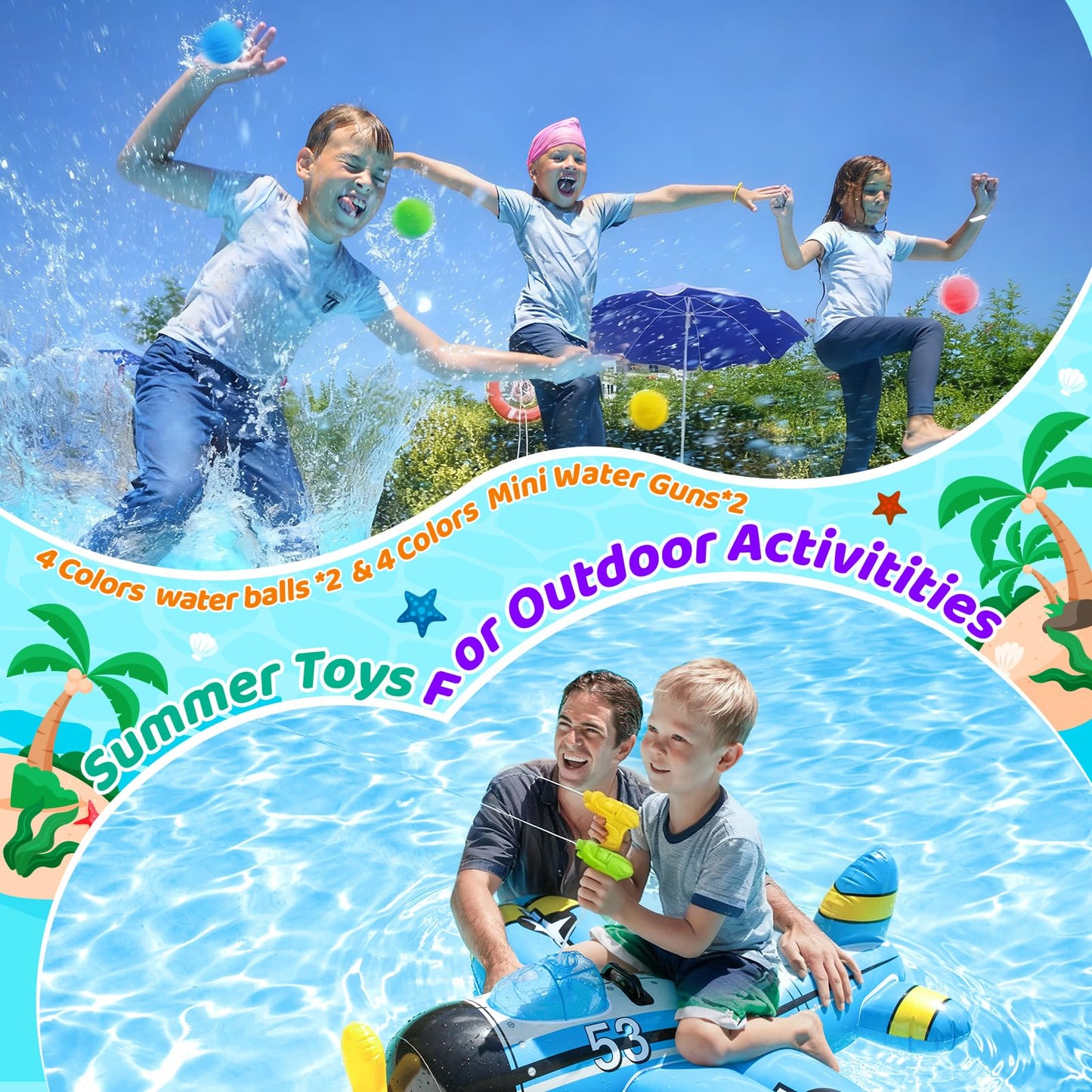 Pool Party Favors Beach Party Favors - 60 PCS Pool Toys For Kids Ages 3-8 Beach Balls Bulk, Sand Bucket and Shovels Set, Kids Sunglasses Bulk, Beach Summer Toys, Pool Party Supplies,Sand Toys