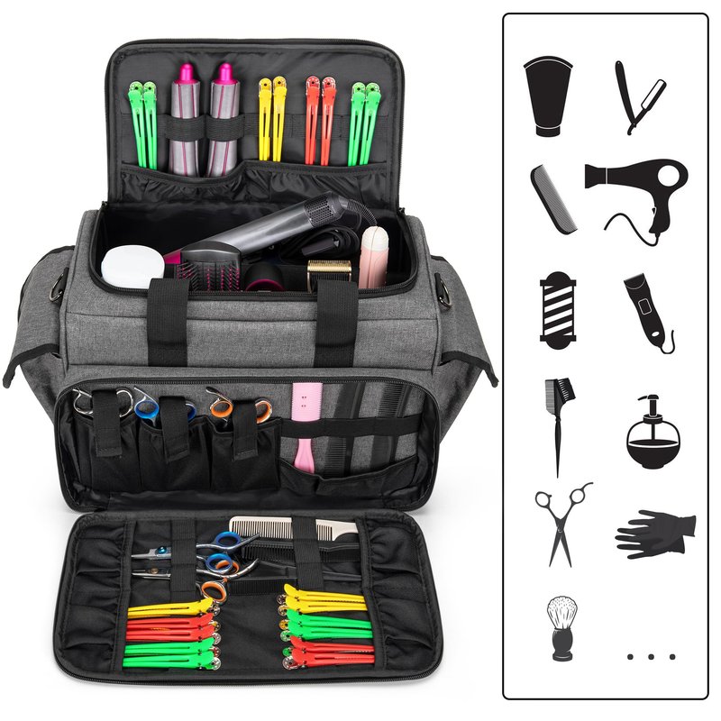 BAFASO Hairdresser Bag with Adjustable Dividers, Tattoo Case Holds Tattoo Supplies, Travel Barber Case Holds Various Hair Cutting Tools (Bag Only), Gray