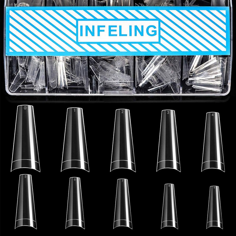 INFELING Clear Coffin Nails Tips - Nail Tips for Acrylic Nails Professional, 500pcs Half Cover French Nail Tips with Box, False Fake Nail Tips for Salons Home, 10 Sizes