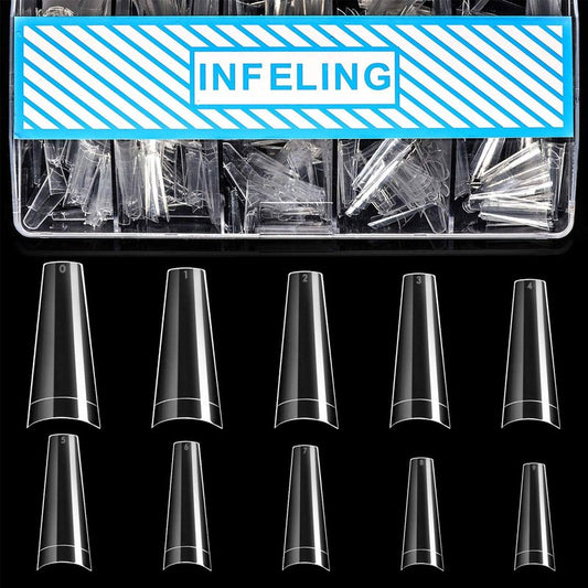 INFELING Clear Coffin Nails Tips - Nail Tips for Acrylic Nails Professional, 500pcs Half Cover French Nail Tips with Box, False Fake Nail Tips for Salons Home, 10 Sizes